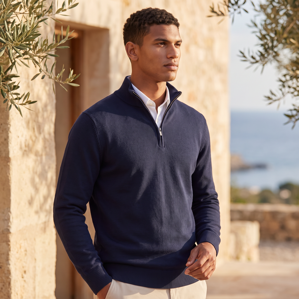 Men's Quarter-Zip Knit Jumper with Stand Collar