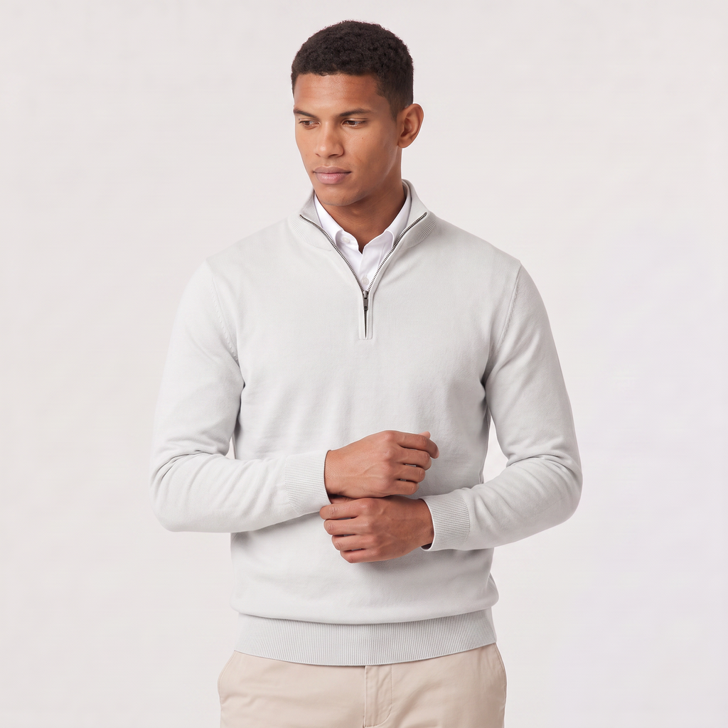 Men's Quarter-Zip Knit Jumper with Stand Collar