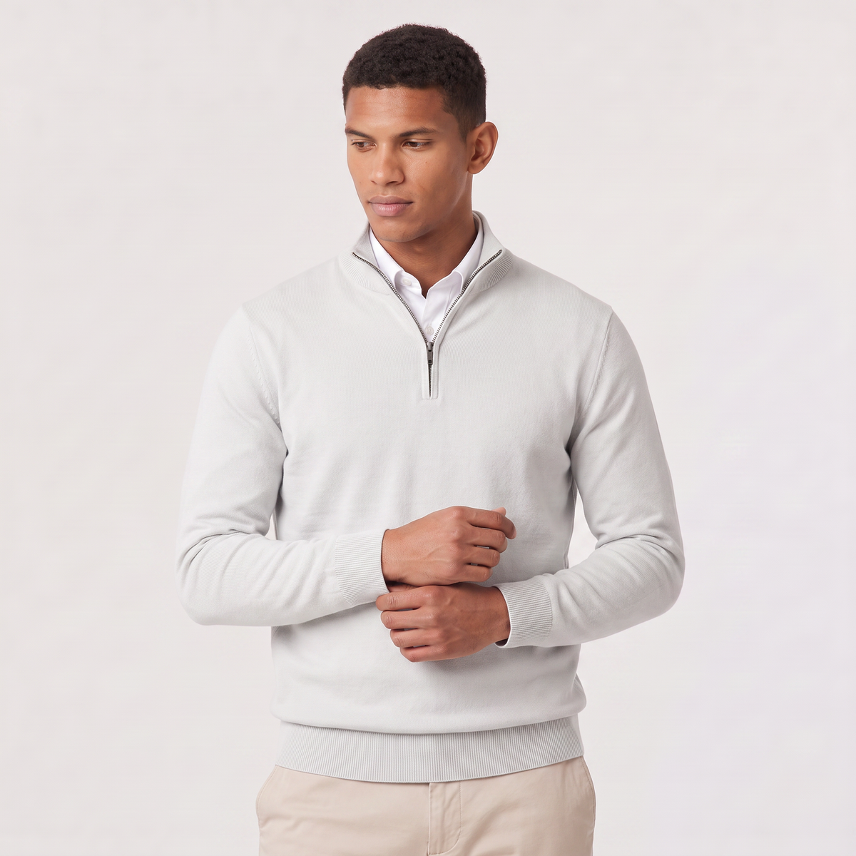 Men's Quarter-Zip Knit Jumper with Stand Collar