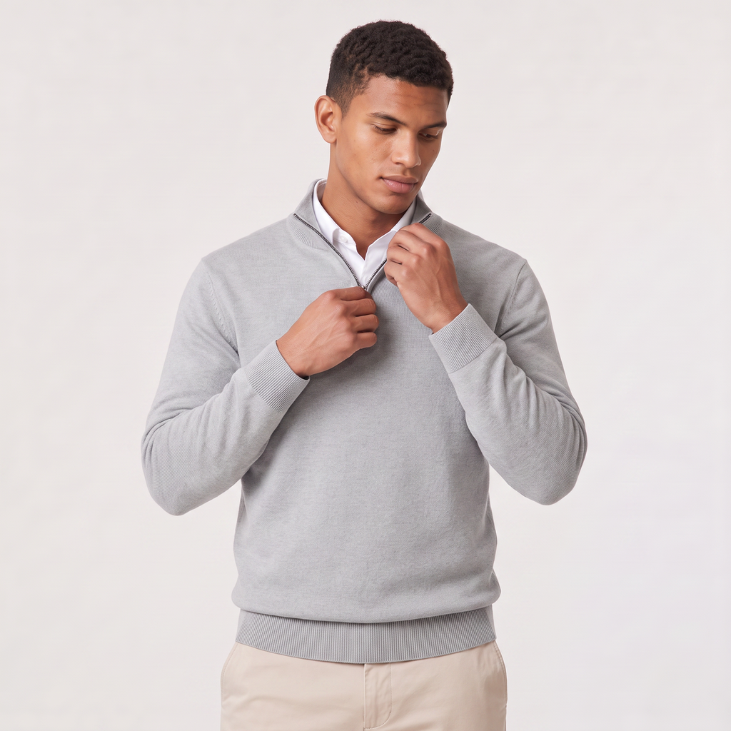 Men's Quarter-Zip Knit Jumper with Stand Collar