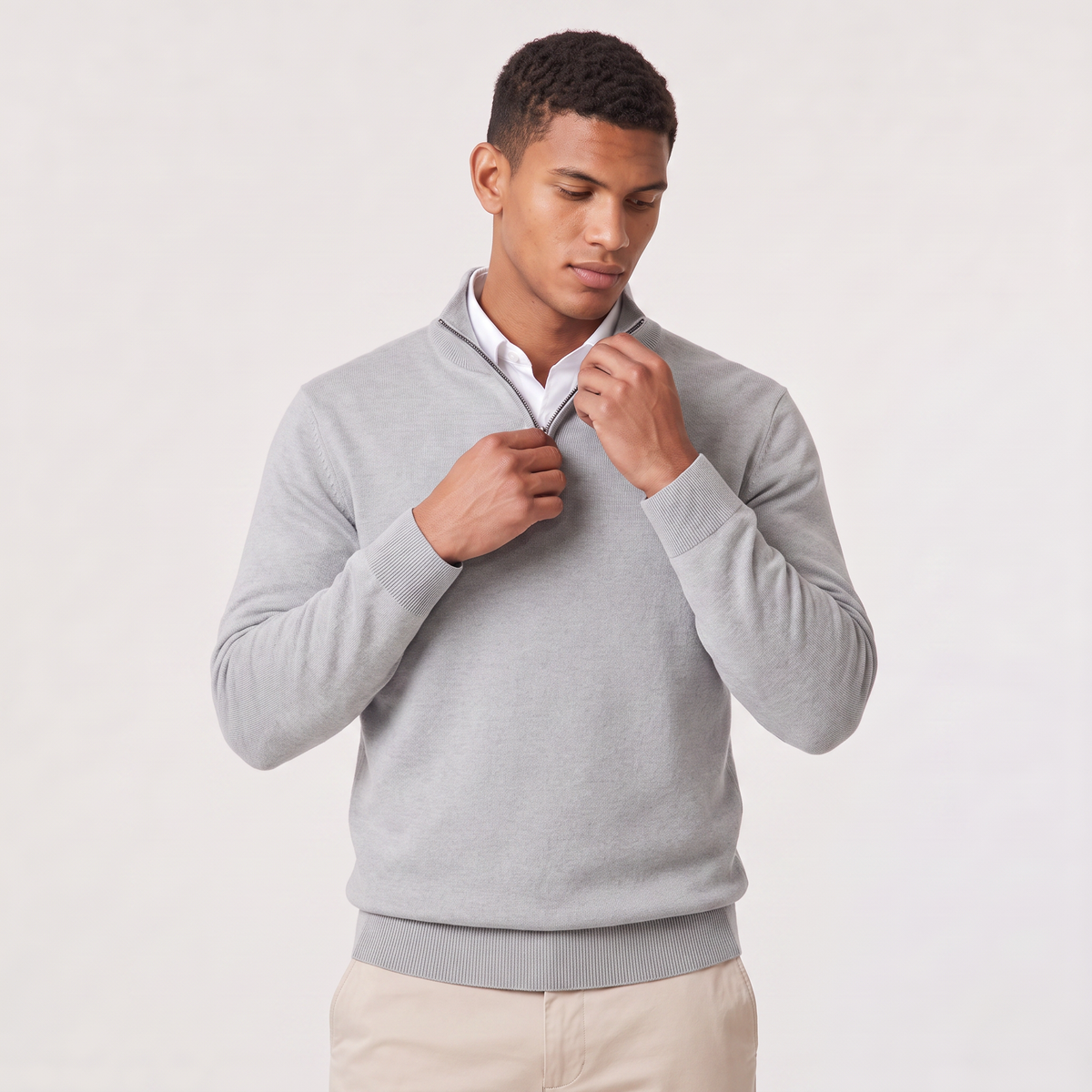 Men's Quarter-Zip Knit Jumper with Stand Collar