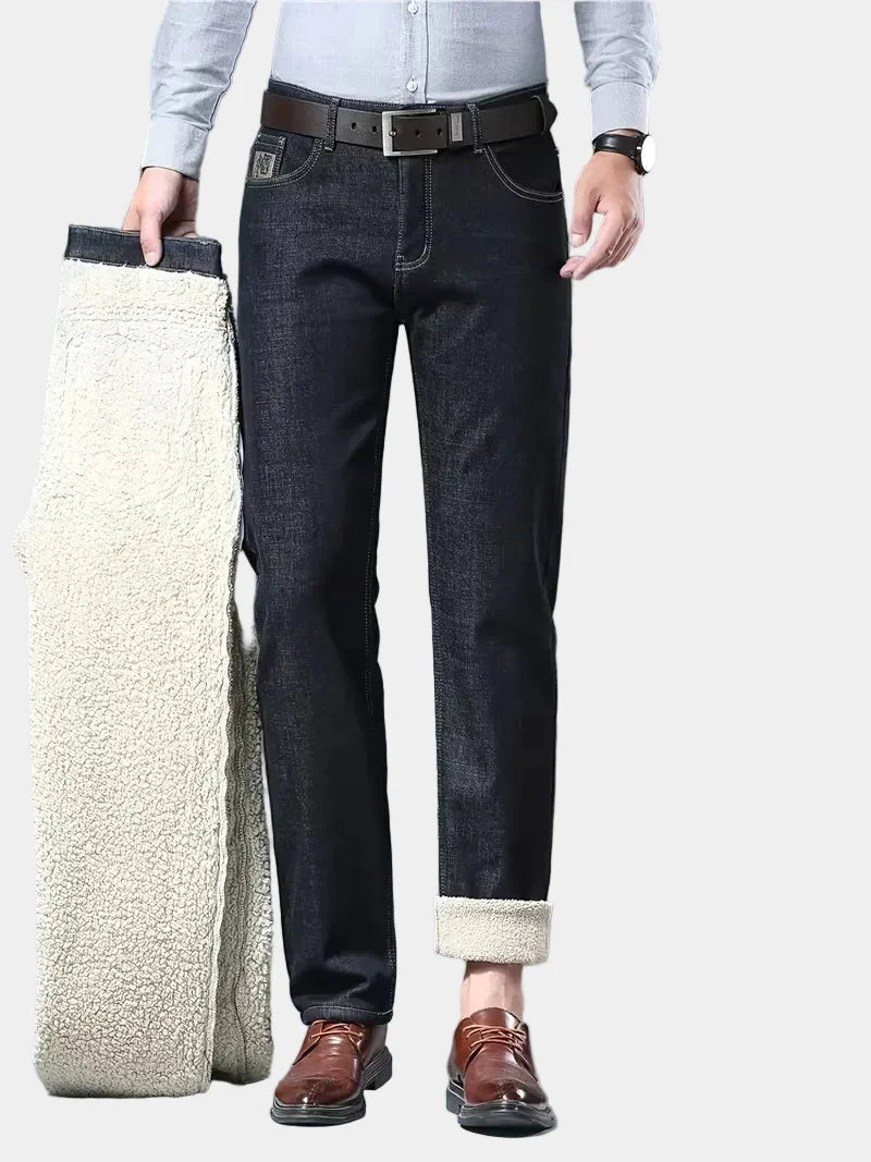 Men's Fleece-Lined Jeans with Turn-Ups