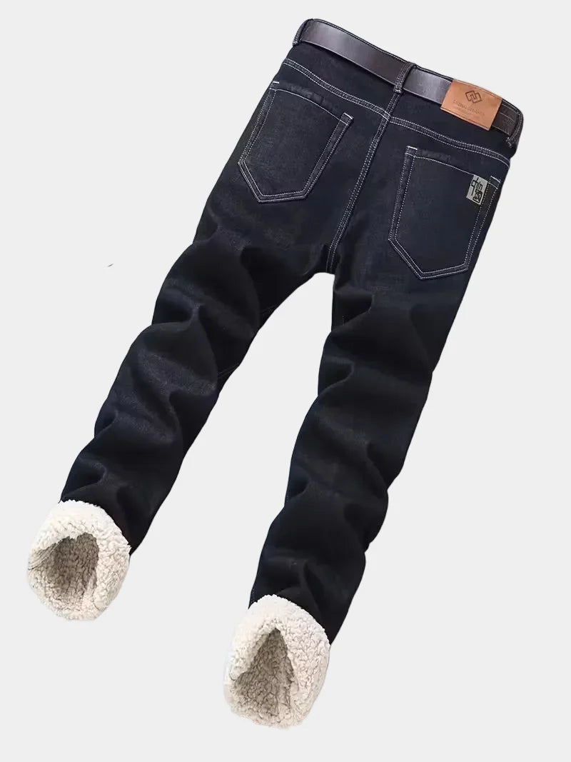 Men's Fleece-Lined Jeans with Turn-Ups