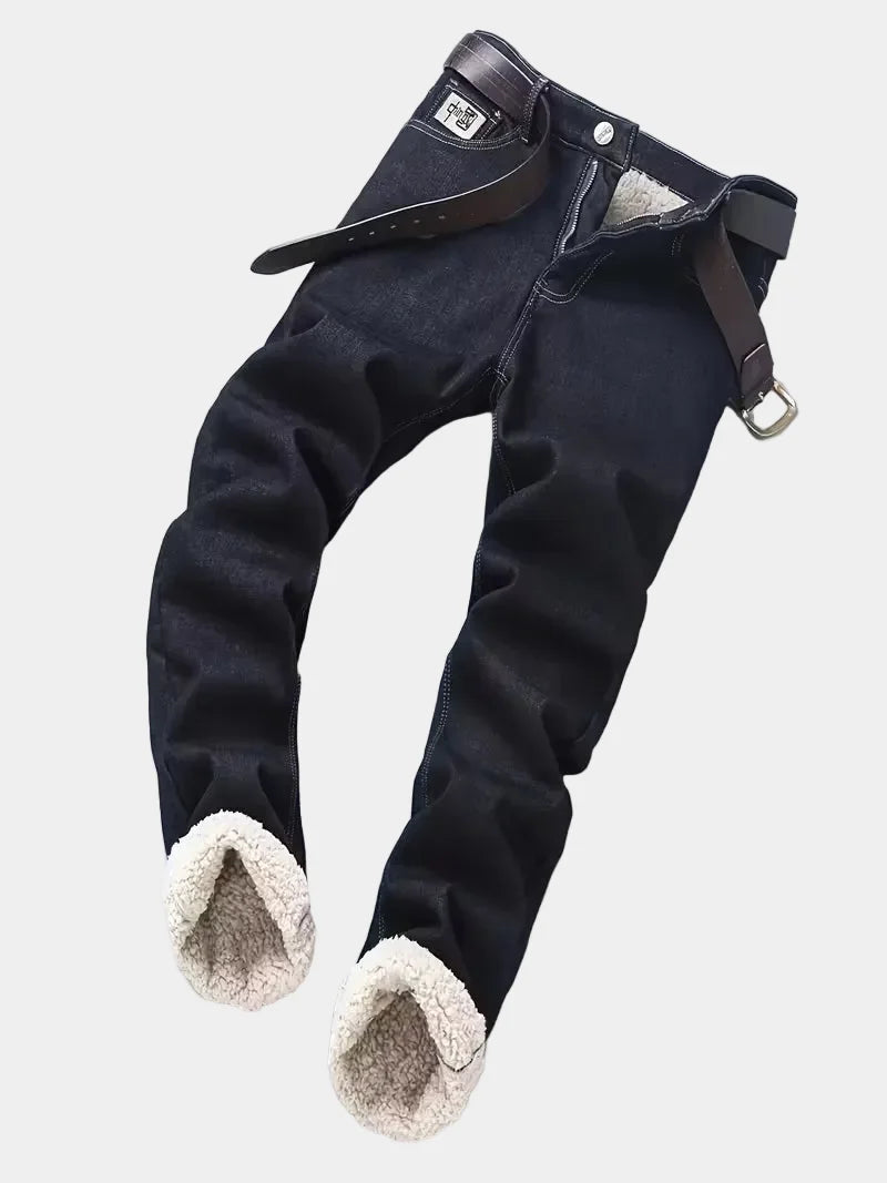 Men's Fleece-Lined Jeans with Turn-Ups