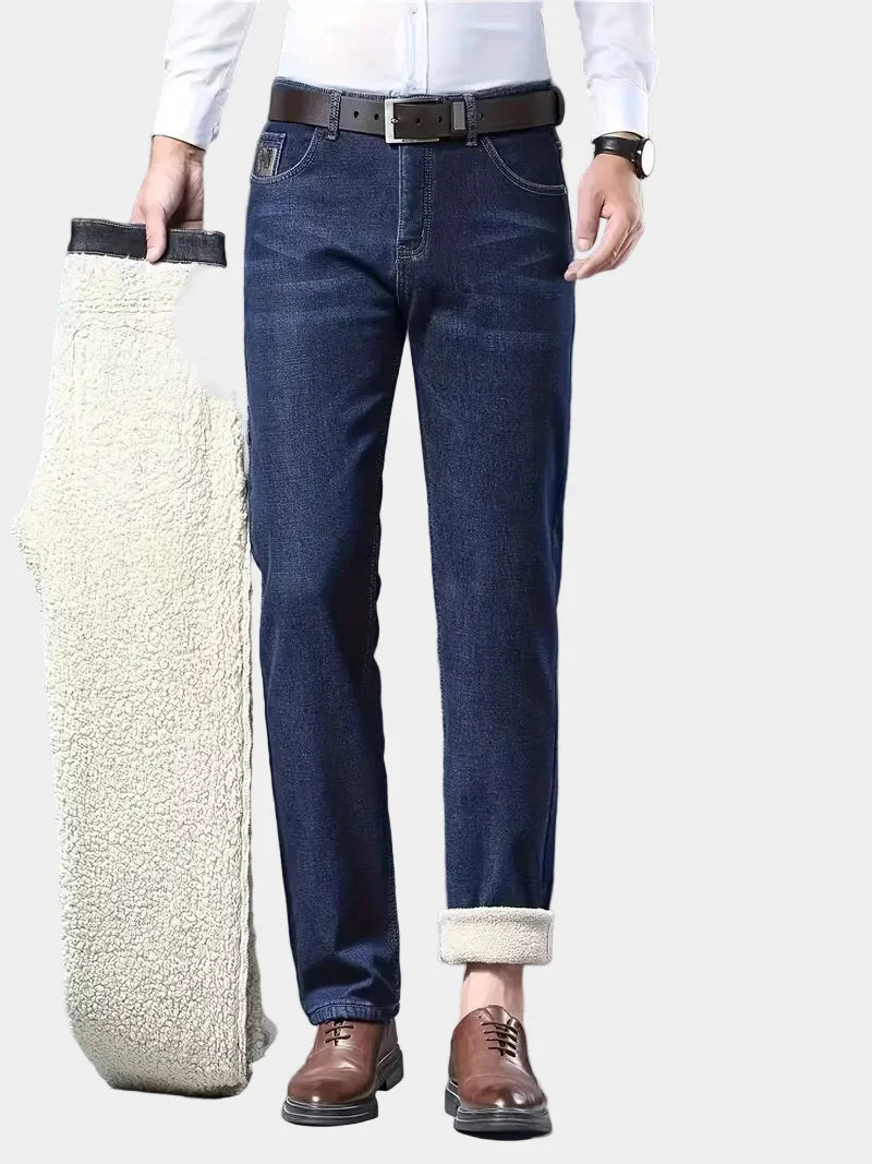 Men's Fleece-Lined Jeans with Turn-Ups