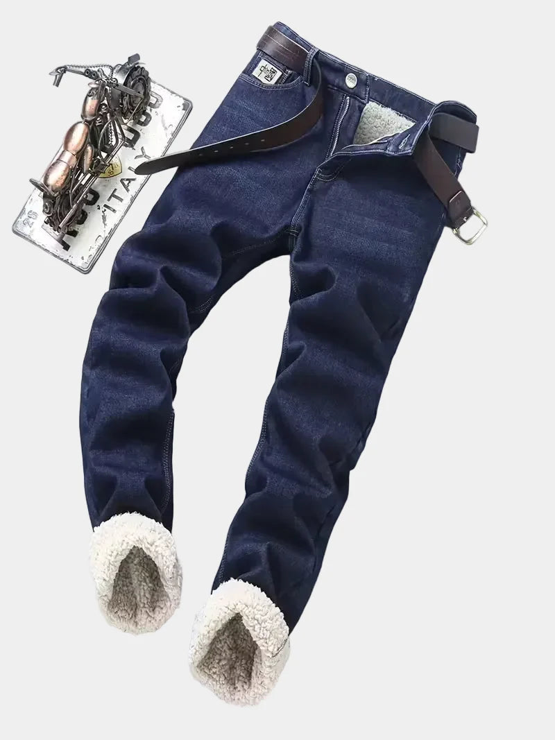Men's Fleece-Lined Jeans with Turn-Ups