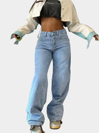 Women's Straight Leg Jeans with loose straight legs and elastic waist