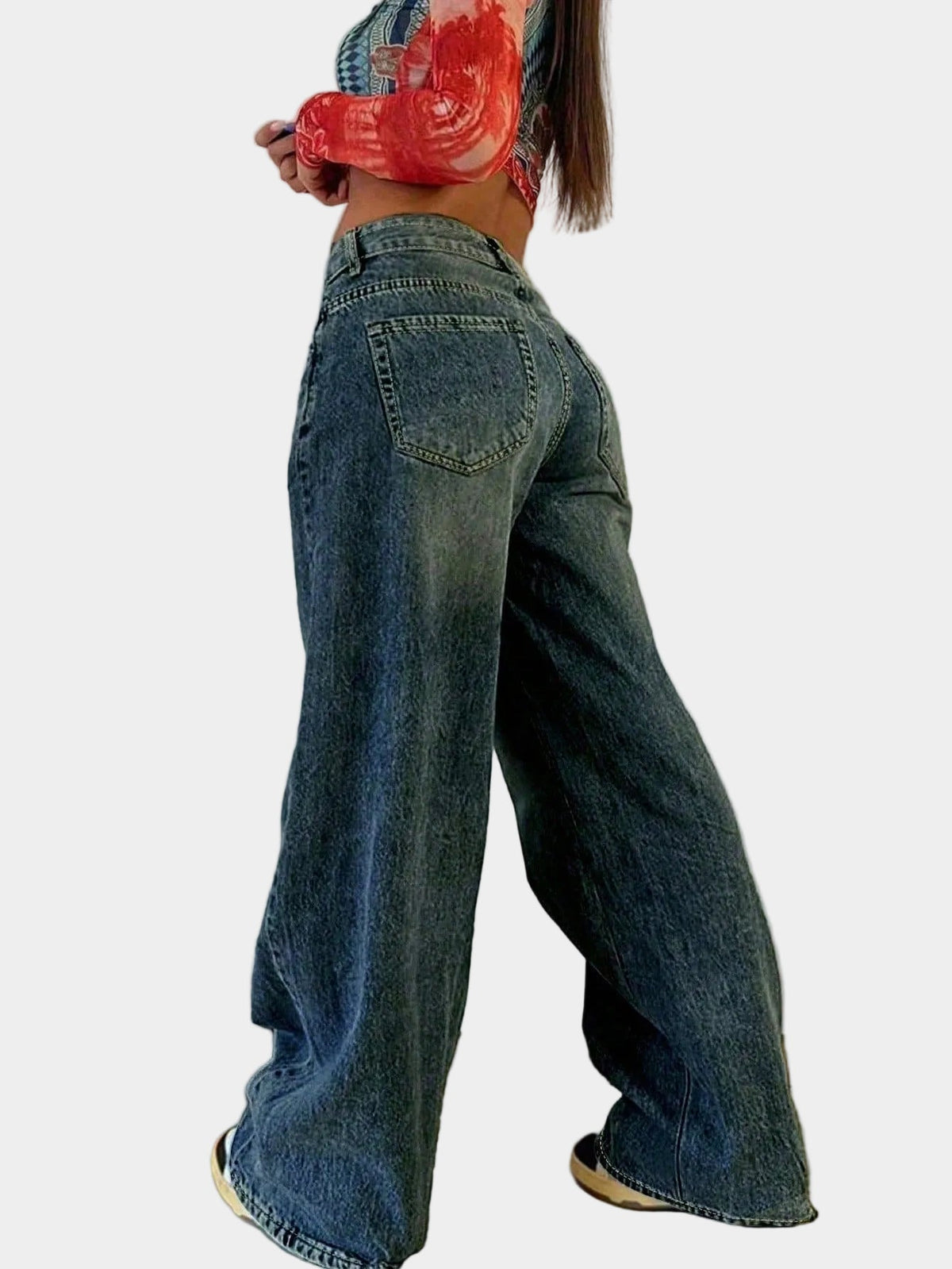 Women's Straight Leg Jeans with loose straight legs and elastic waist