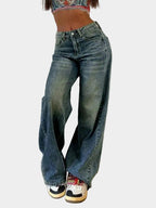 Women's Straight Leg Jeans with loose straight legs and elastic waist