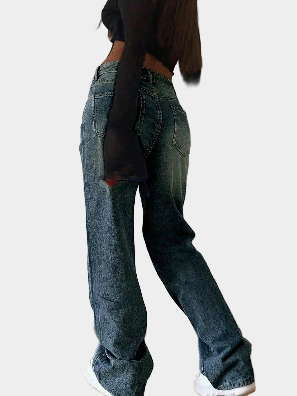 Women's Straight Leg Jeans with loose straight legs and elastic waist