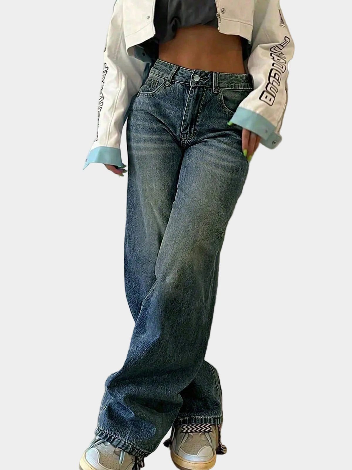 Women's Straight Leg Jeans with loose straight legs and elastic waist