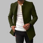 Men's Tailored Stand Collar Coat with Clean Front