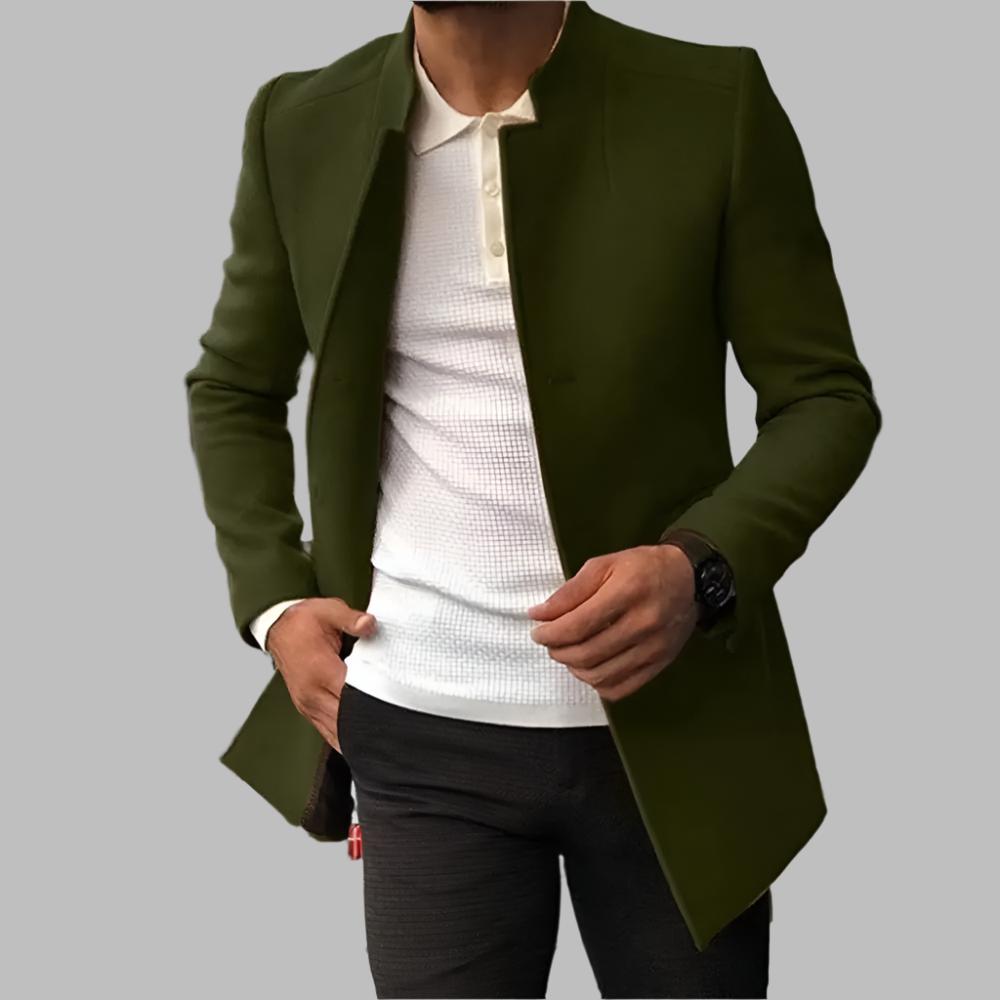 Men's Tailored Stand Collar Coat with Clean Front