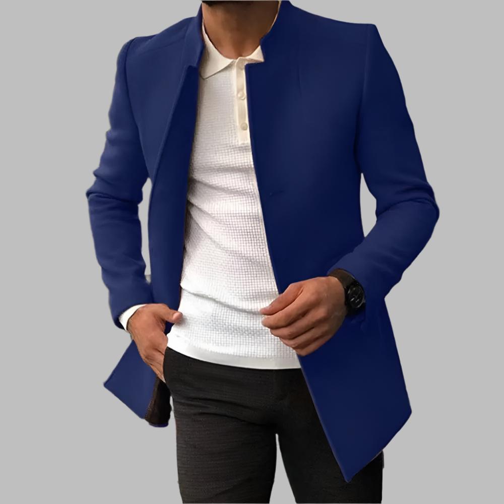 Men's Tailored Stand Collar Coat with Clean Front