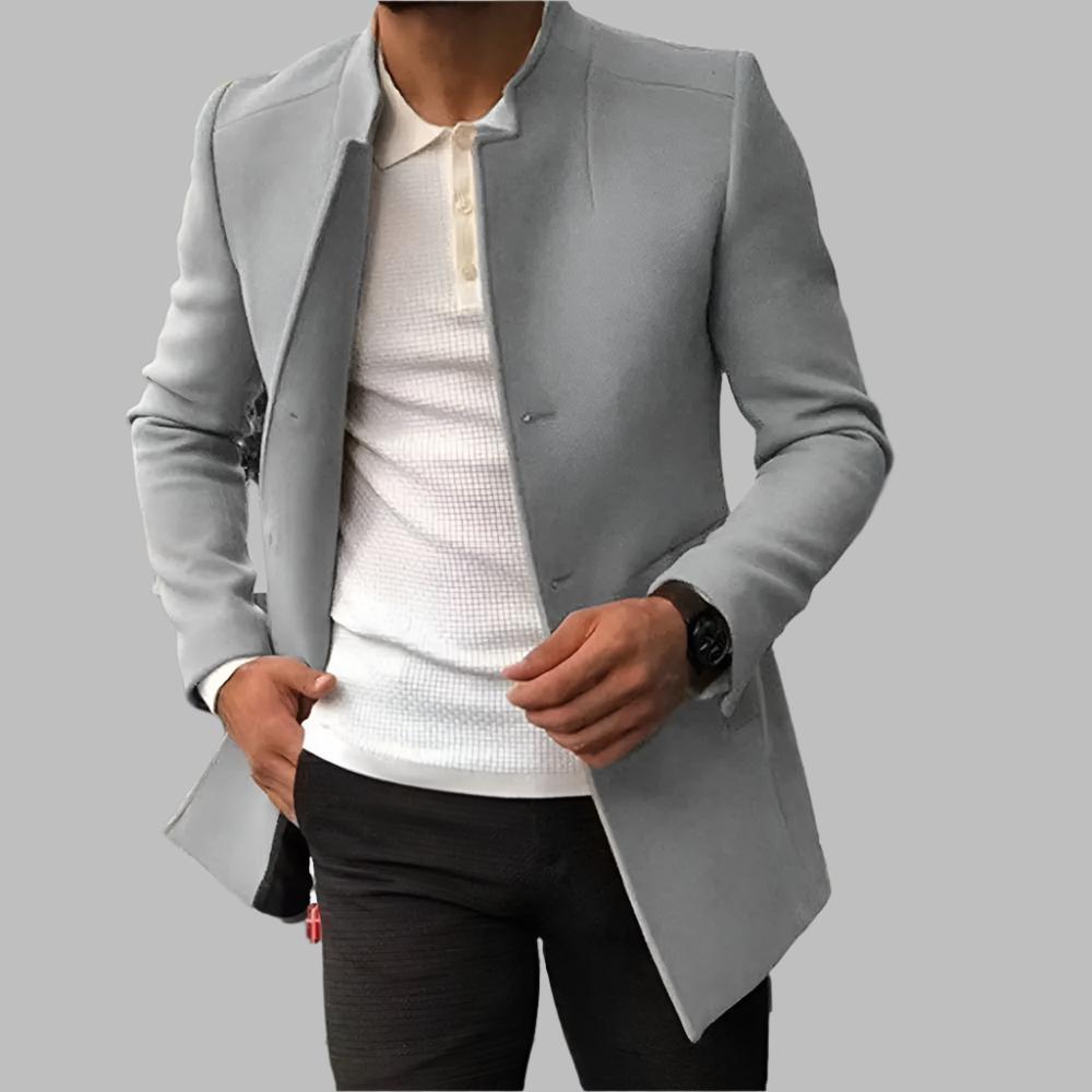 Men's Tailored Stand Collar Coat with Clean Front