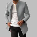 Men's Tailored Stand Collar Coat with Clean Front