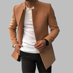 Men's Tailored Stand Collar Coat with Clean Front