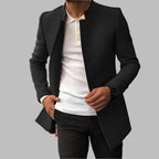 Men's Tailored Stand Collar Coat with Clean Front