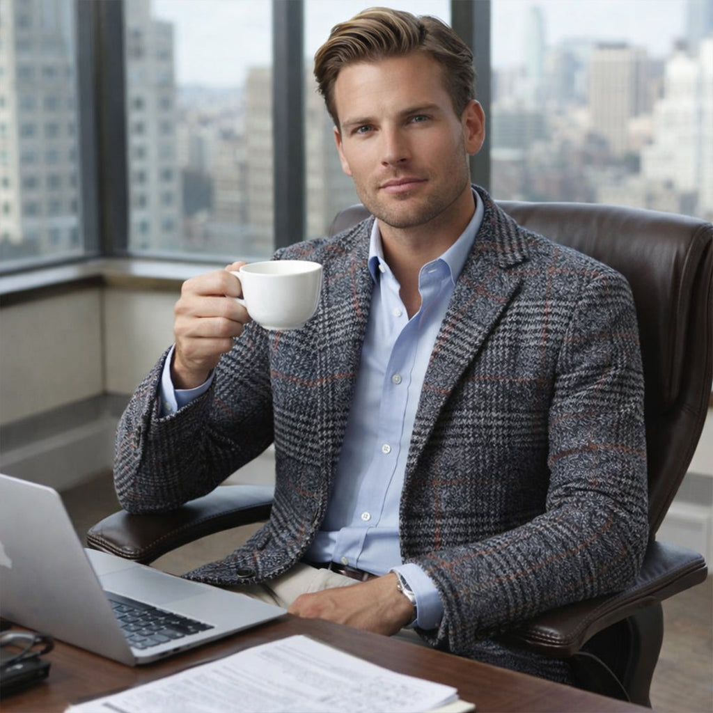 Men's Slim-Fit Check Tweed-Style Blazer