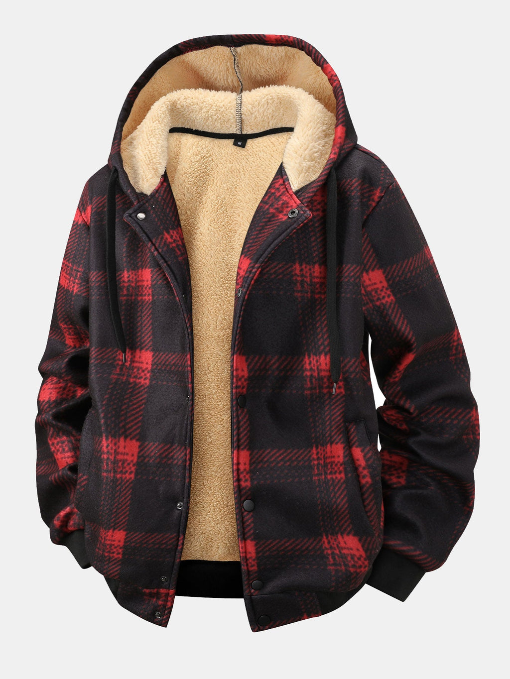 Men's Teddy-Lined Plaid Hooded Jacket – Warm Fleece Winter Outerwear