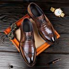 Men's leather-look Monk Strap Shoes – Polished Buckle Dress Shoes