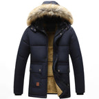 Men's Fleece-Lined faux fur-Trim Hooded Winter Parka
