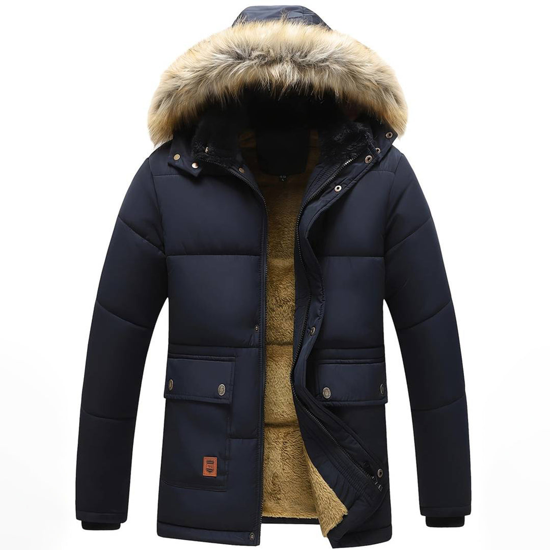 Men's Fleece-Lined faux fur-Trim Hooded Winter Parka