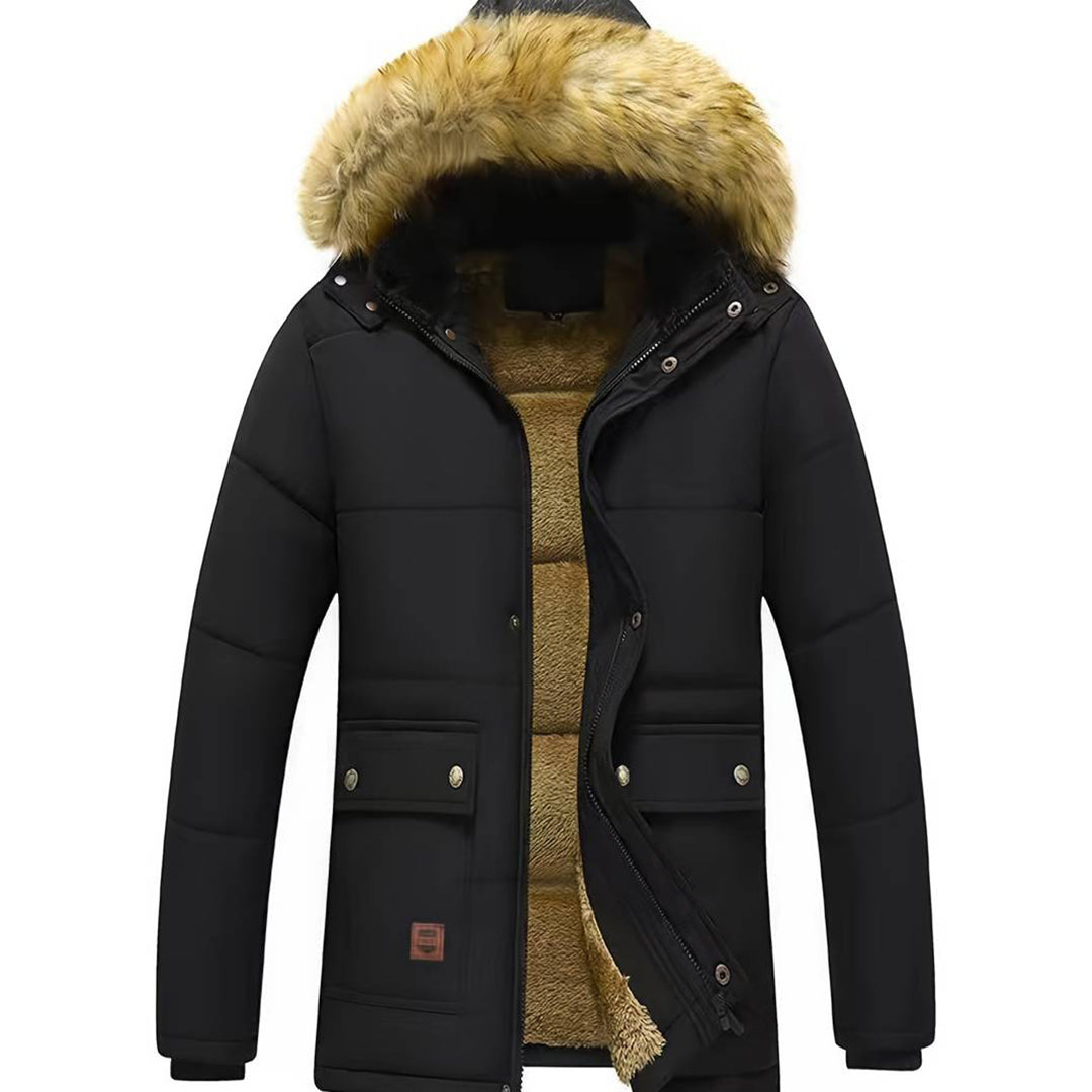 Men's Fleece-Lined faux fur-Trim Hooded Winter Parka