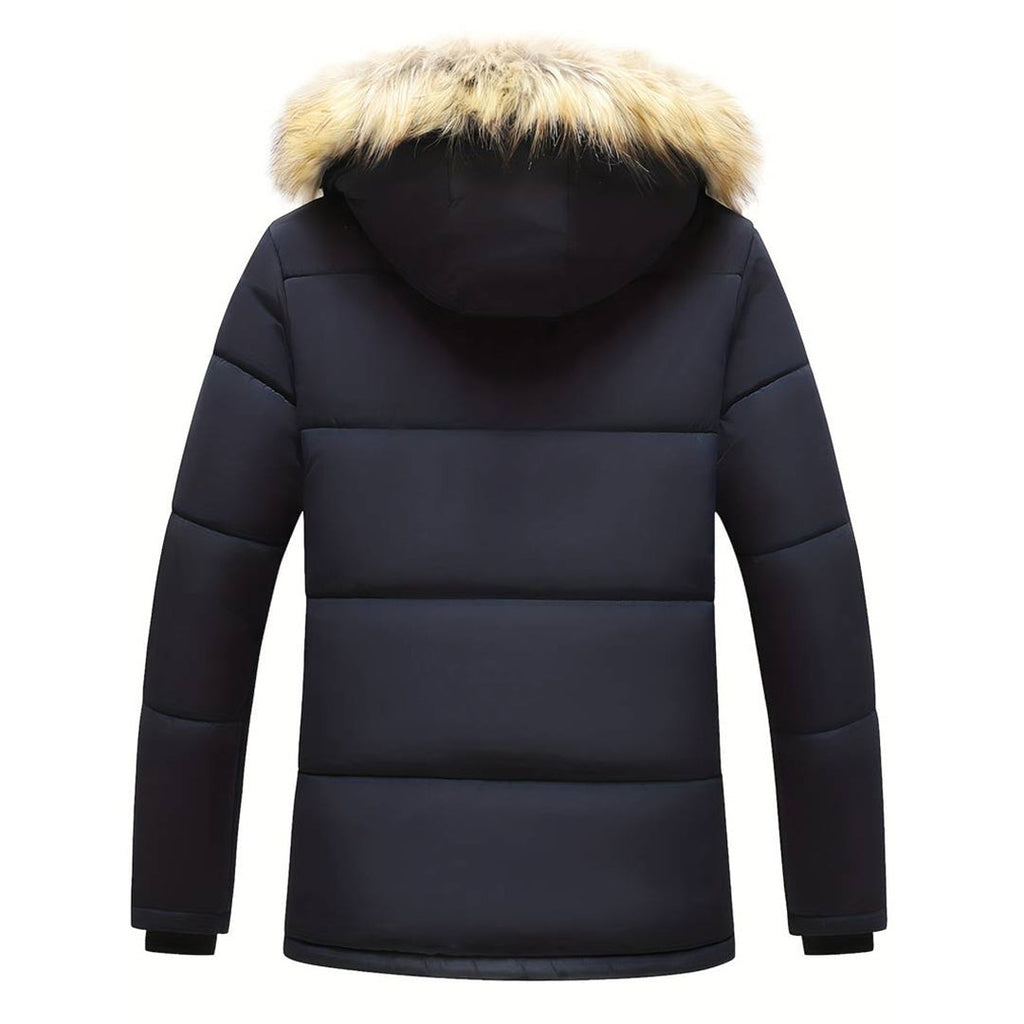 Men's Fleece-Lined faux fur-Trim Hooded Winter Parka
