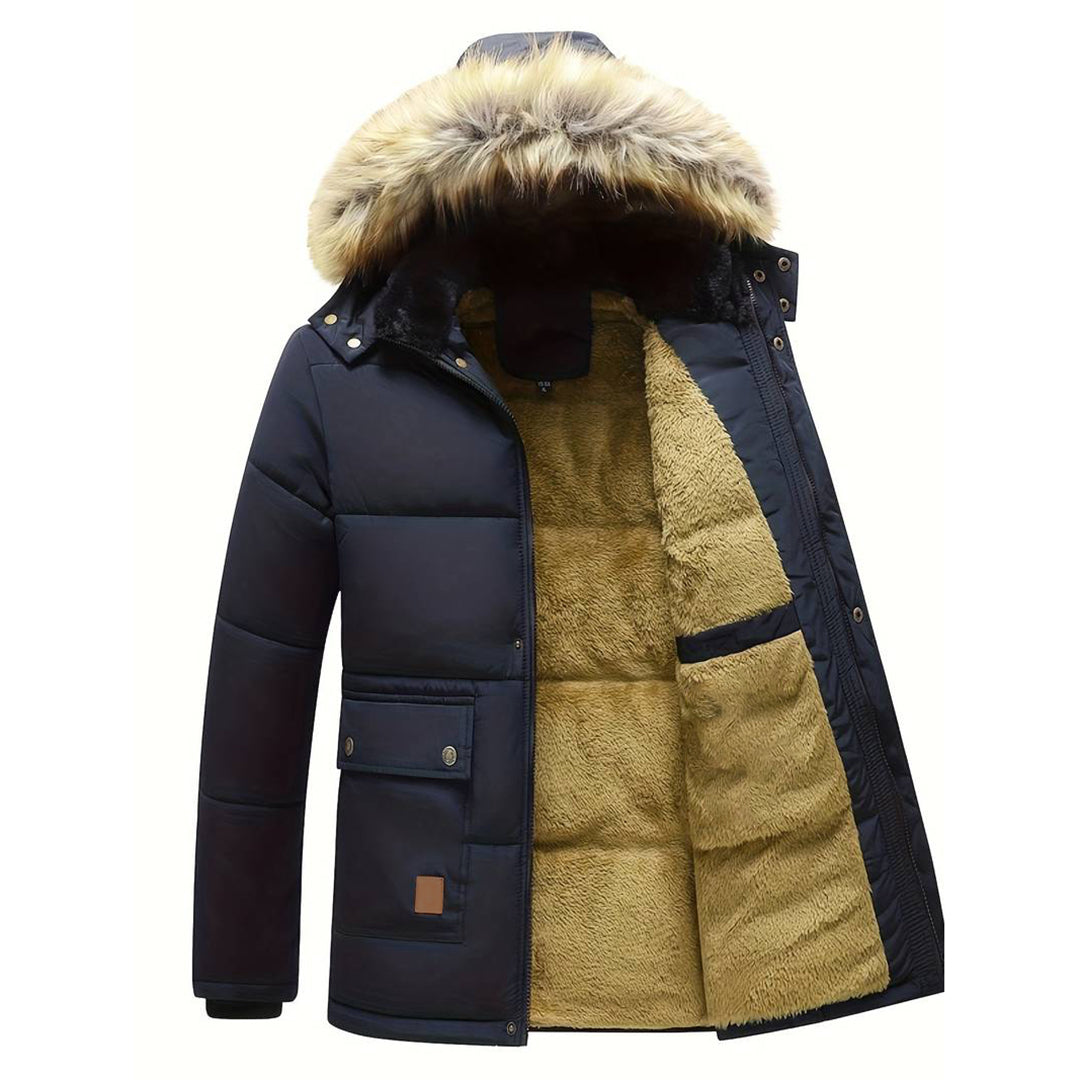 Men's Fleece-Lined faux fur-Trim Hooded Winter Parka
