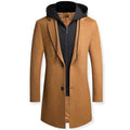Men's Layered Hooded Overcoat – Tailored Button-Front Coat with Zip Hooded Insert
