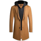Men's Layered Hooded Overcoat – Tailored Button-Front Coat with Zip Hooded Insert