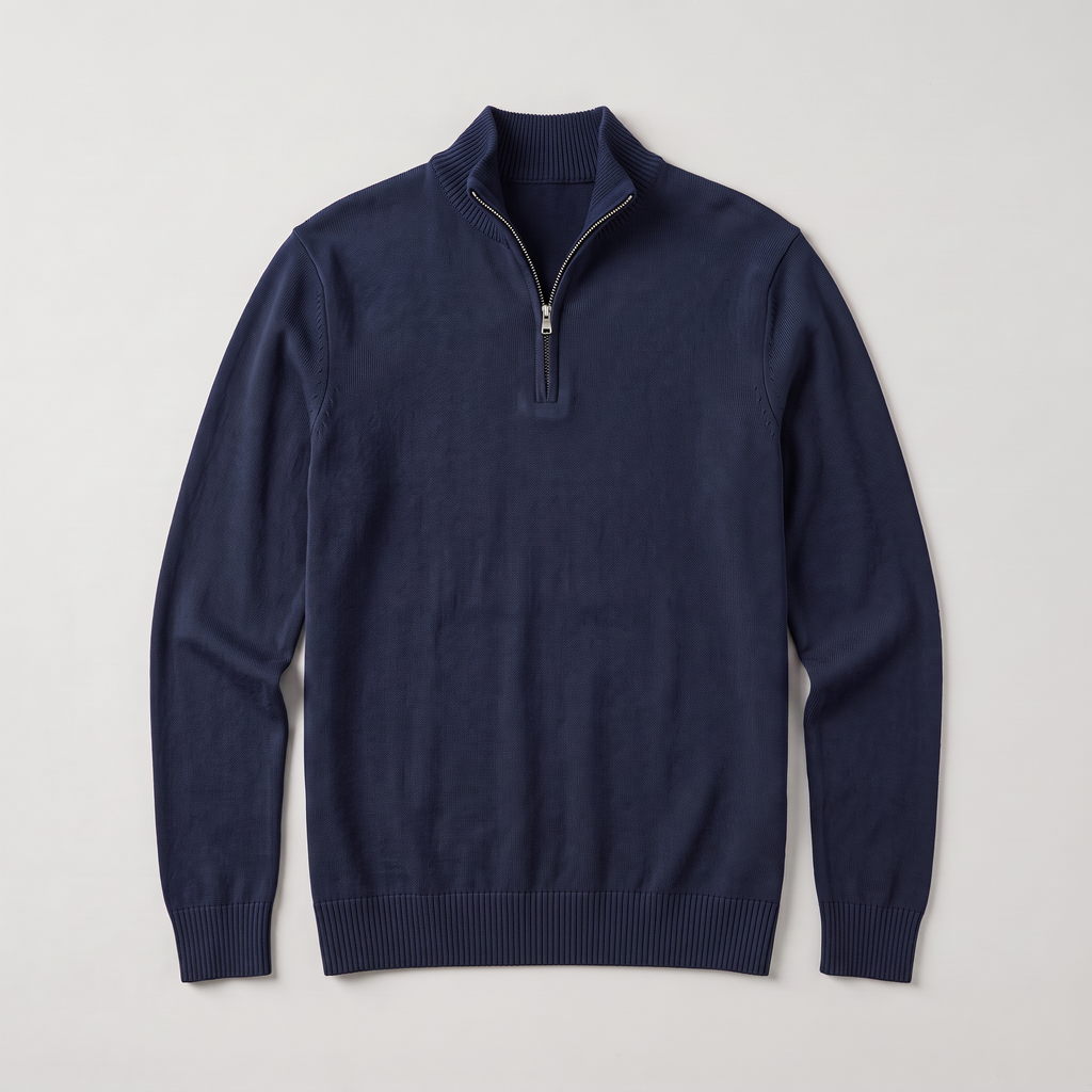 Men's Quarter-Zip Knit Jumper with Stand Collar
