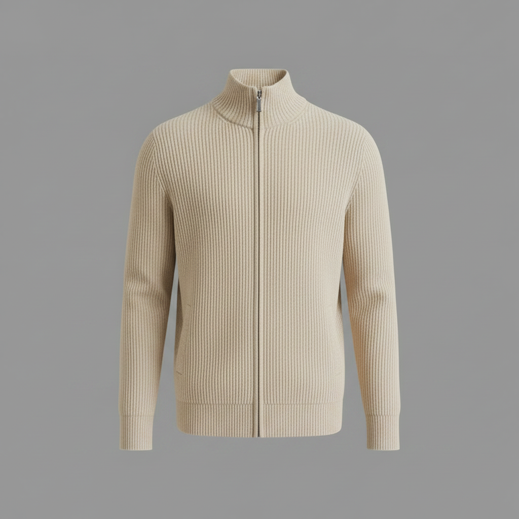 Men's Stand-Collar Zip Cardigan – Slim-Fit Ribbed Knit