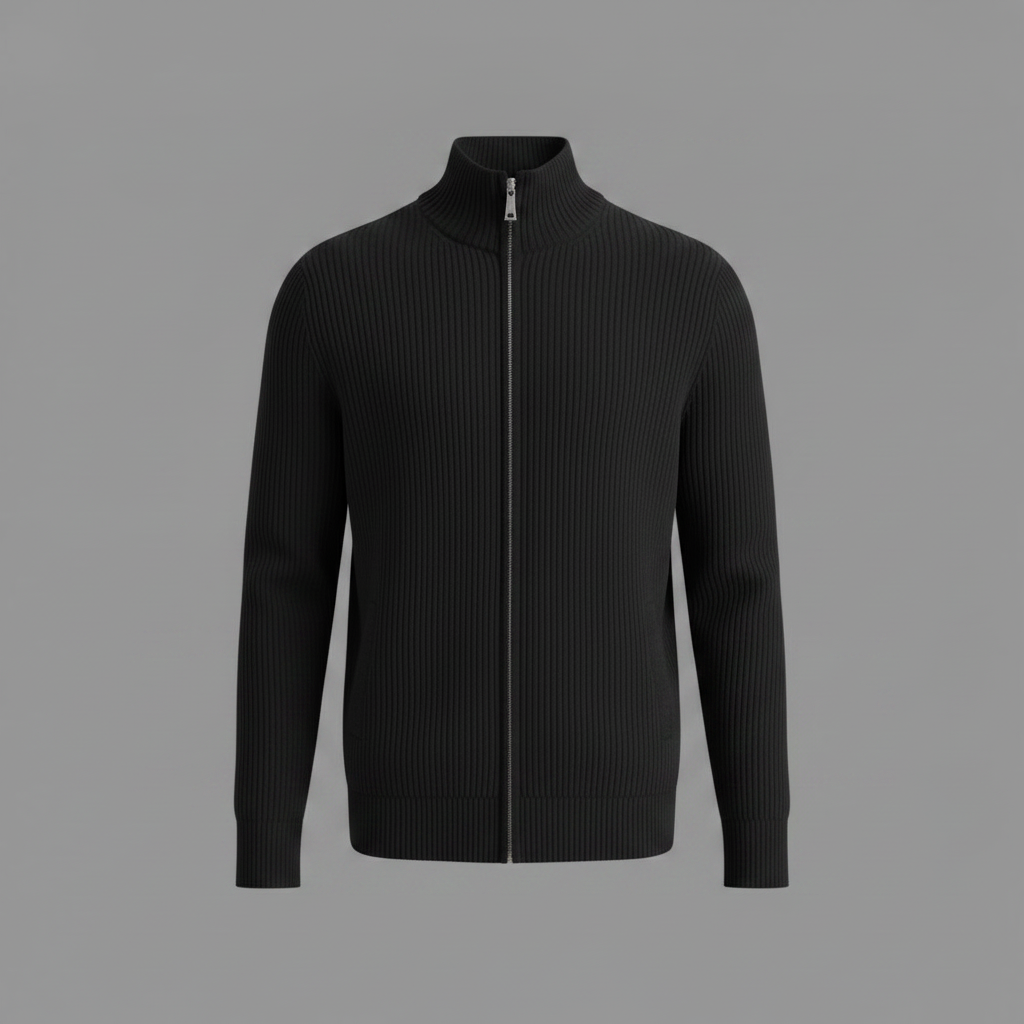 Men's Stand-Collar Zip Cardigan – Slim-Fit Ribbed Knit