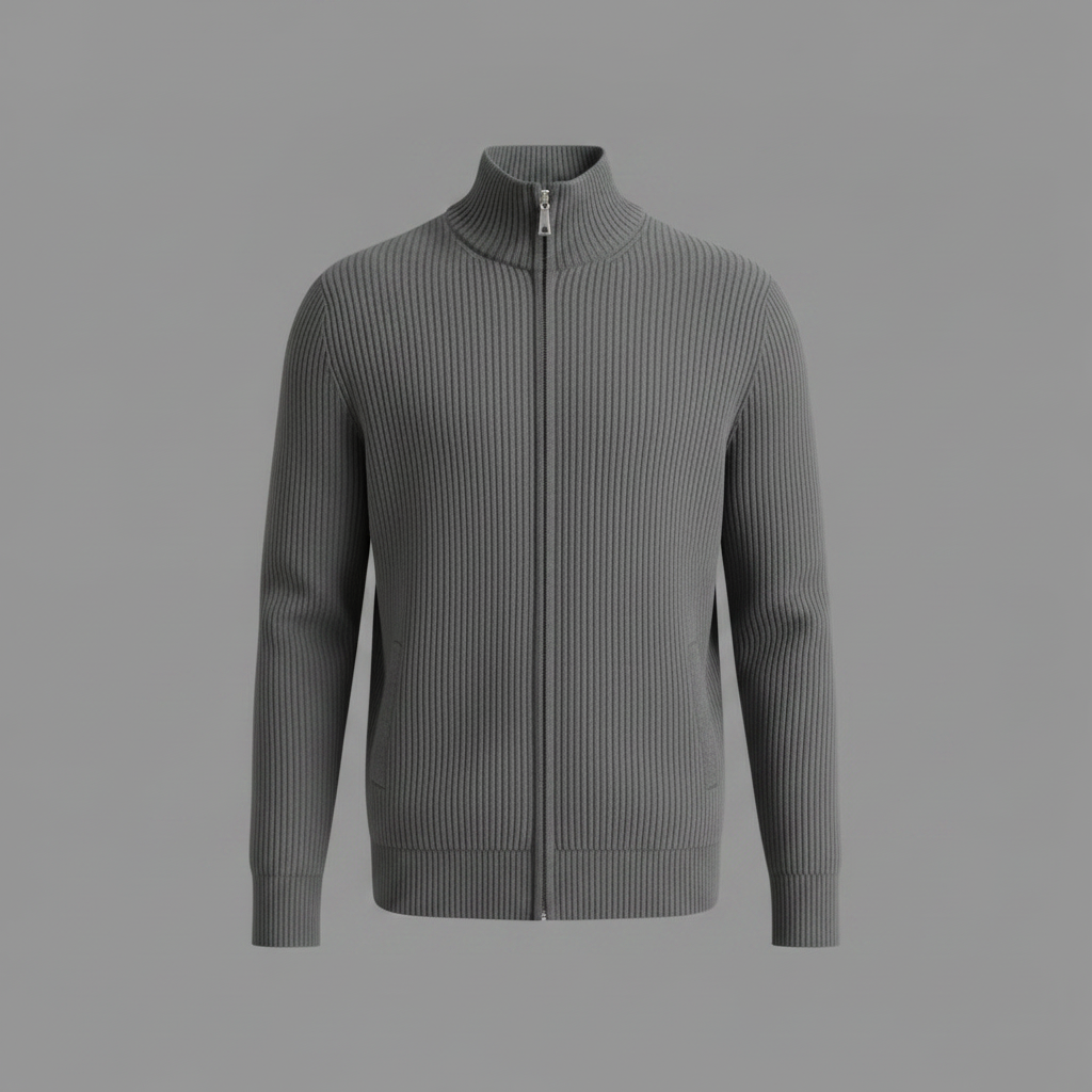 Men's Stand-Collar Zip Cardigan – Slim-Fit Ribbed Knit