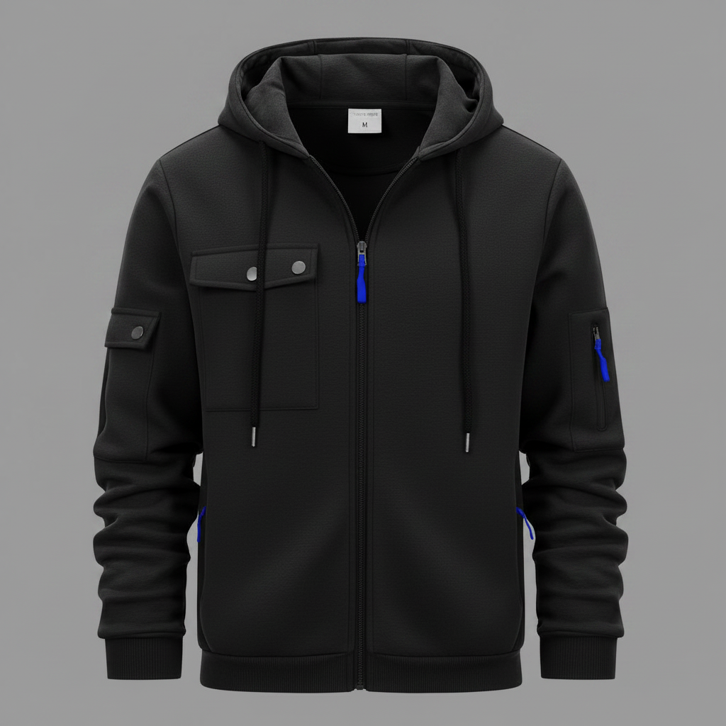 Men's Hooded Utility Jacket – Casual Zip-Up Layer