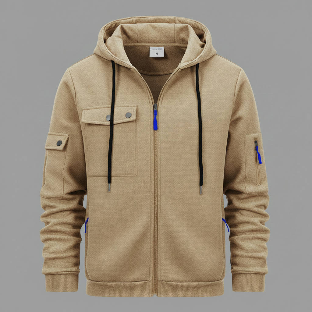 Men's Hooded Utility Jacket – Casual Zip-Up Layer