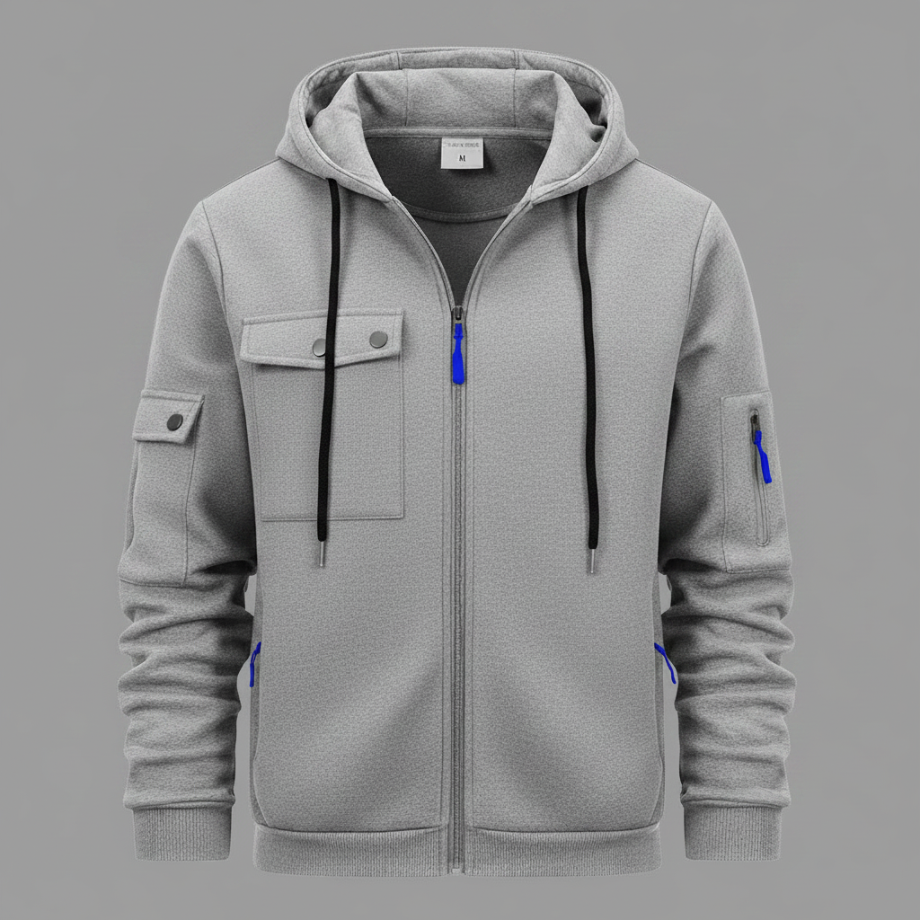 Men's Hooded Utility Jacket – Casual Zip-Up Layer