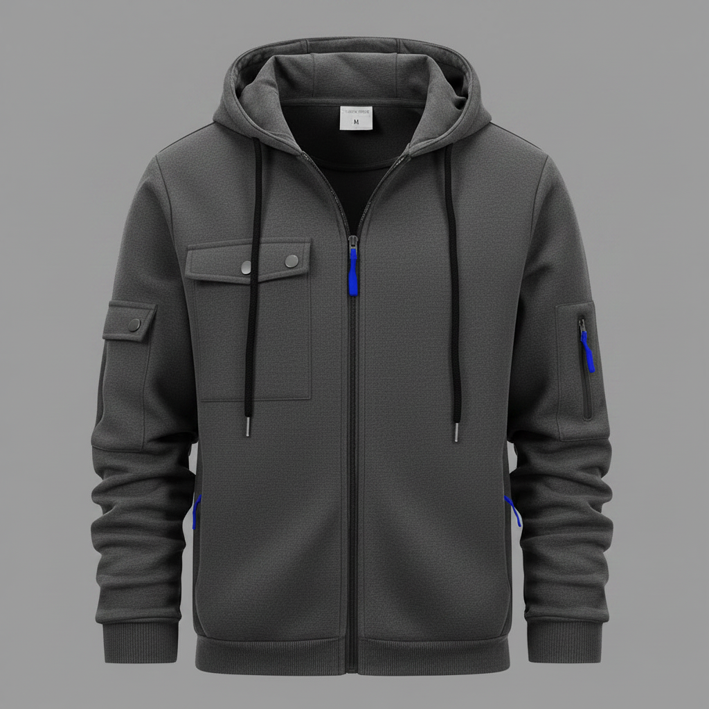Men's Hooded Utility Jacket – Casual Zip-Up Layer