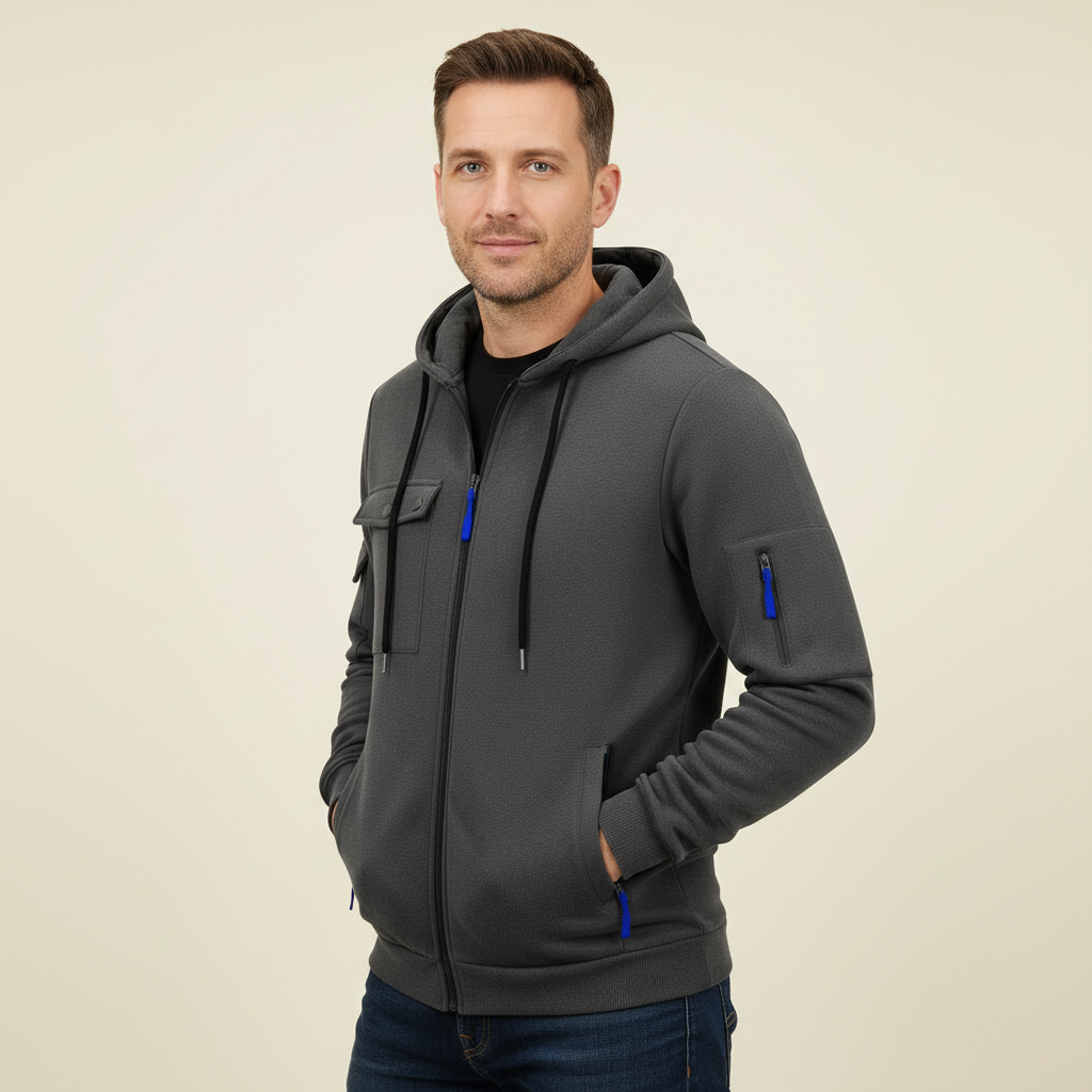 Men's Hooded Utility Jacket – Casual Zip-Up Layer