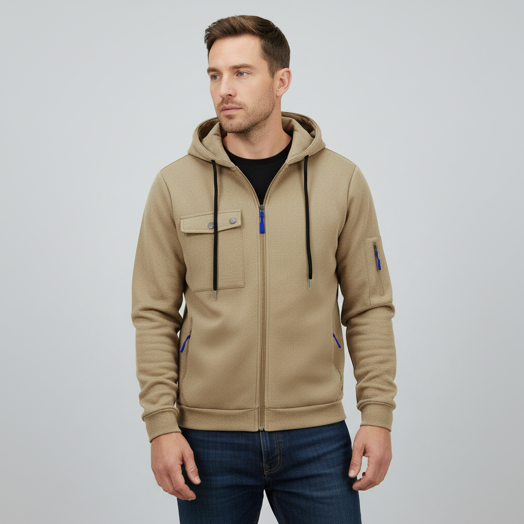 Men's Hooded Utility Jacket – Casual Zip-Up Layer