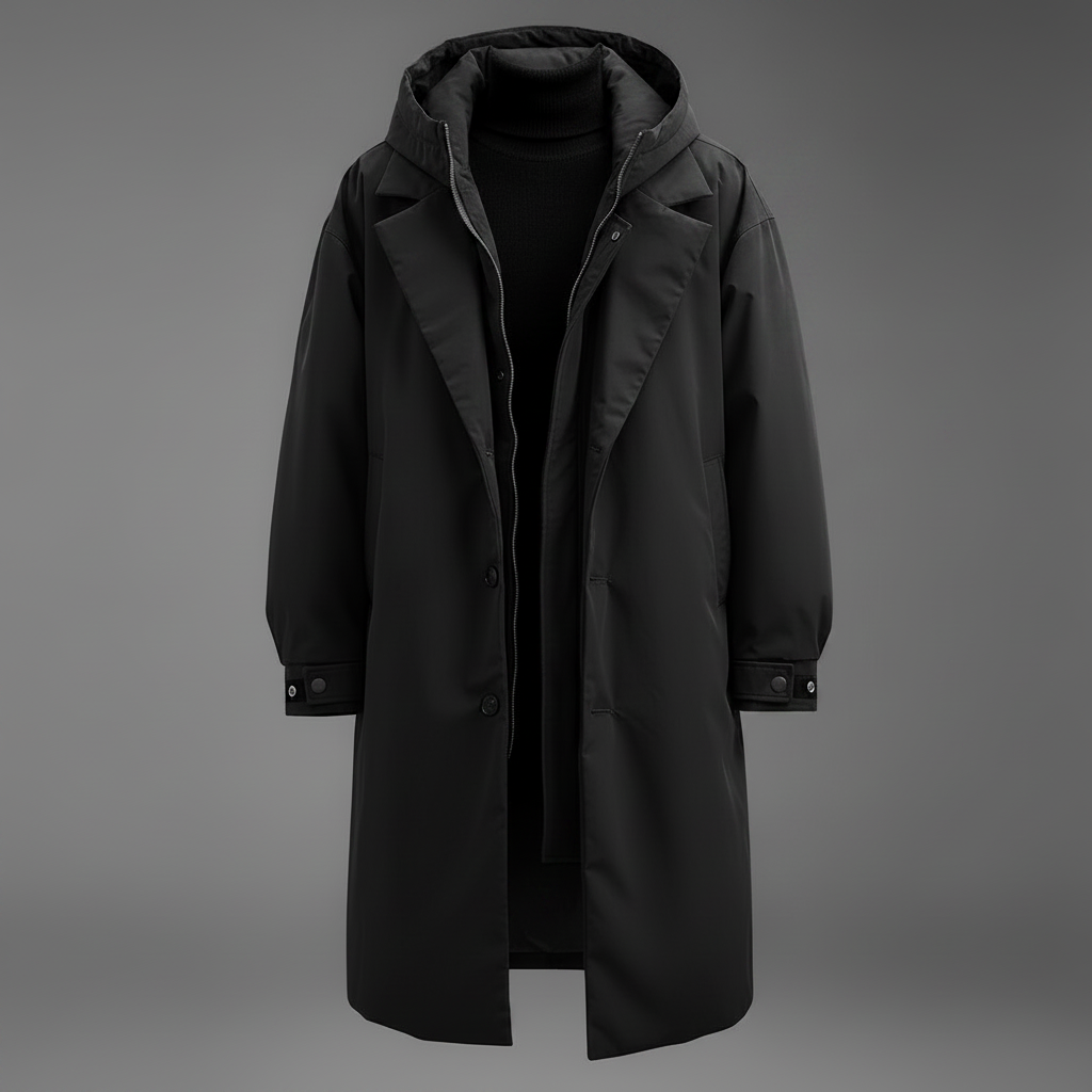 Men's Waterproof Hooded Trench Coat – Long Weather-Ready Layer