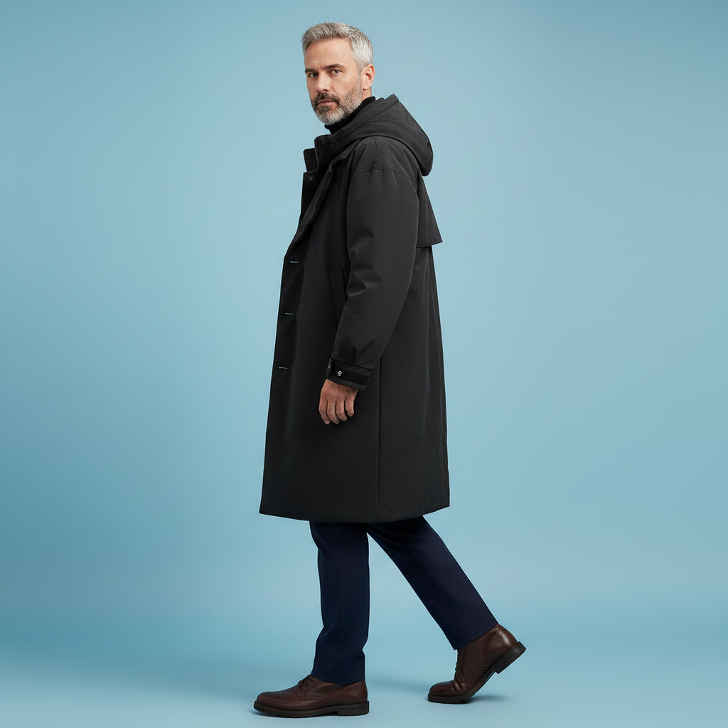 Men's Waterproof Hooded Trench Coat – Long Weather-Ready Layer