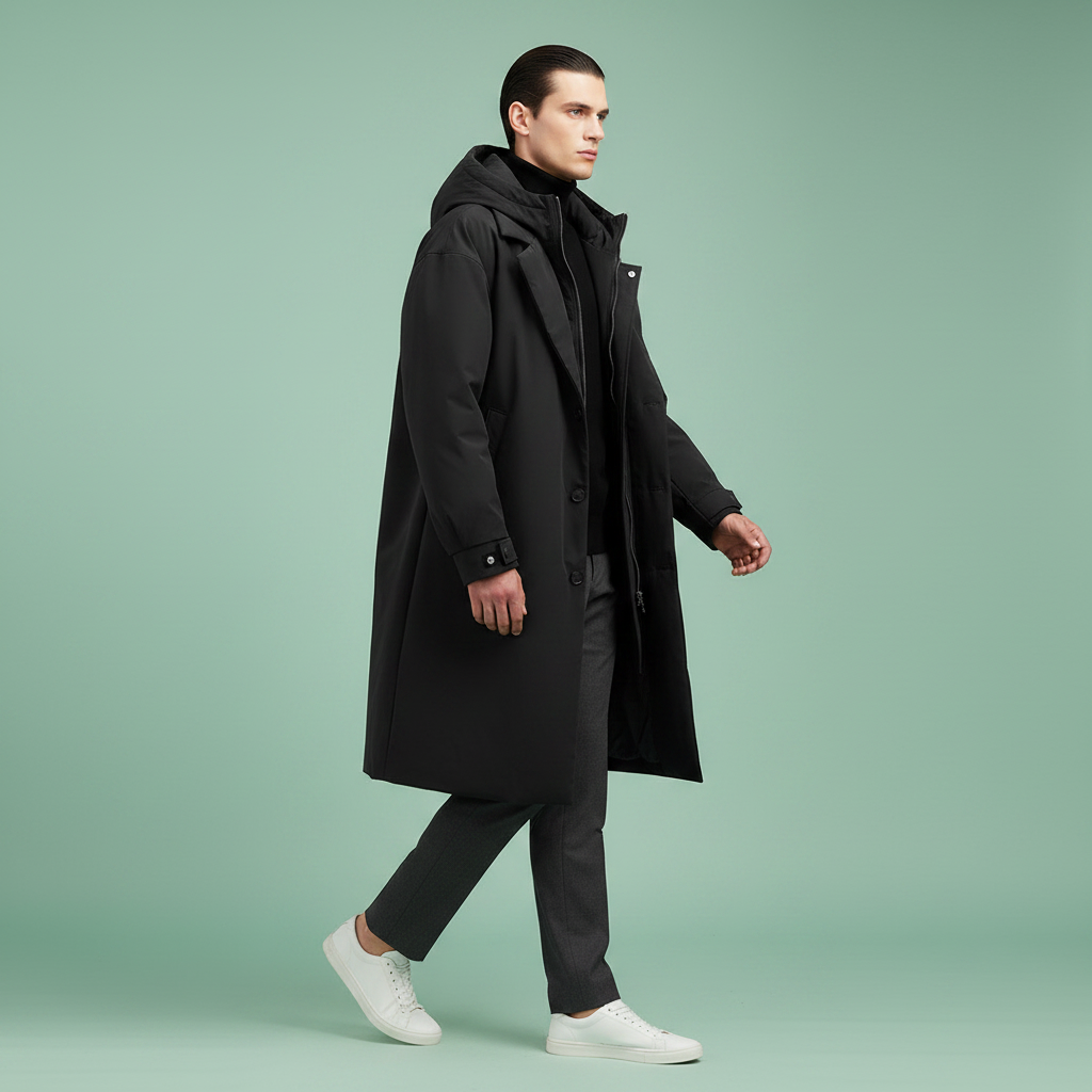 Men's Waterproof Hooded Trench Coat – Long Weather-Ready Layer