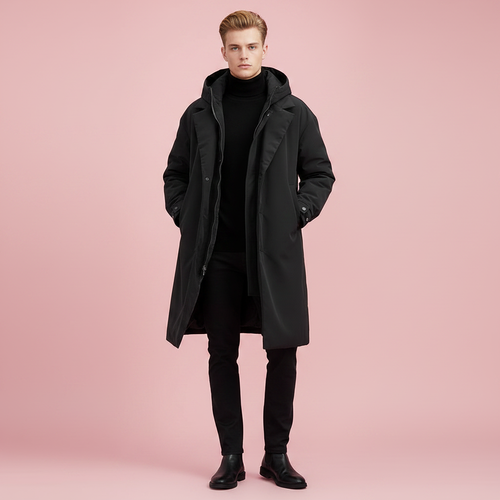 Men's Waterproof Hooded Trench Coat – Long Weather-Ready Layer