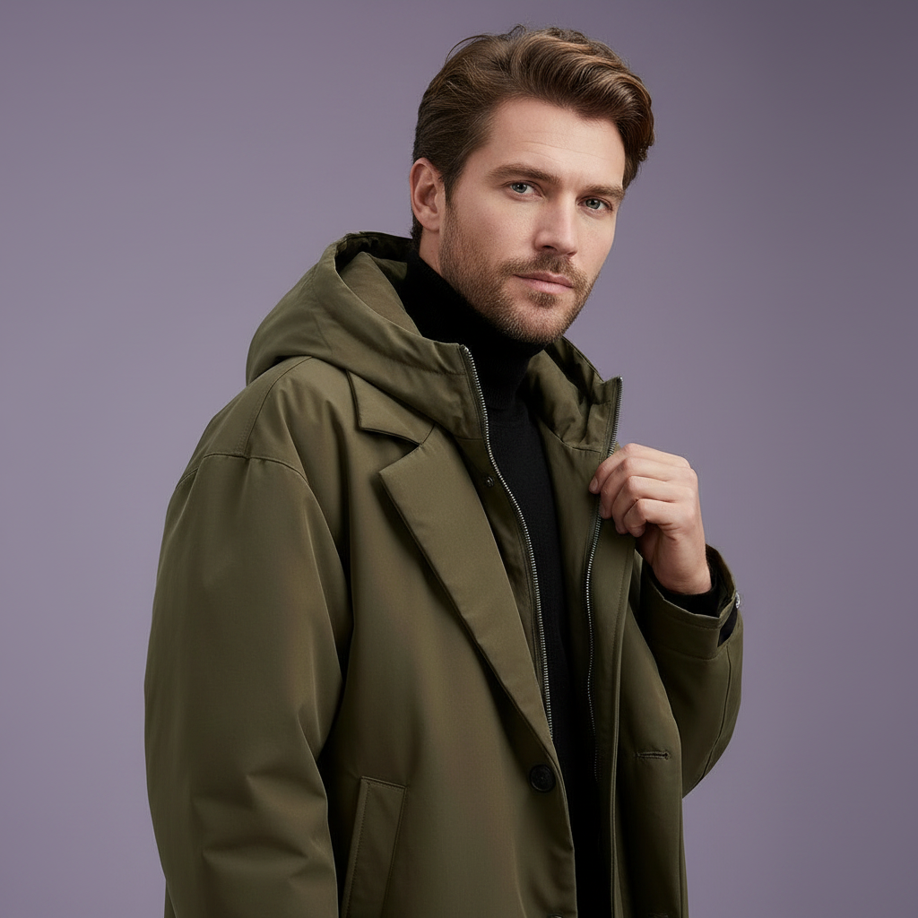 Men's Waterproof Hooded Trench Coat – Long Weather-Ready Layer