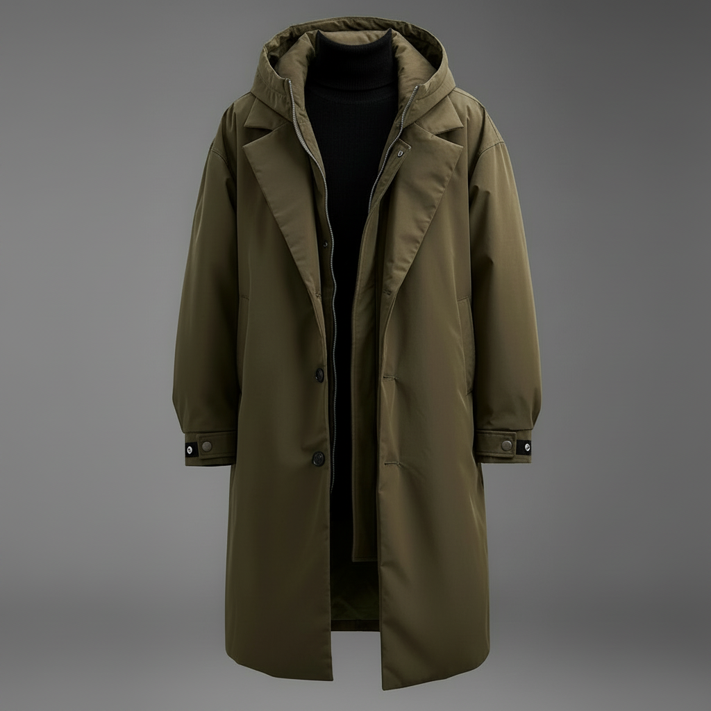Men's Waterproof Hooded Trench Coat – Long Weather-Ready Layer