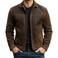 Men's Leather-Look Zip-Up Biker Jacket – Fitted