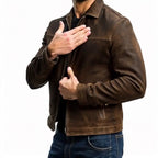 Men's Leather-Look Zip-Up Biker Jacket – Fitted